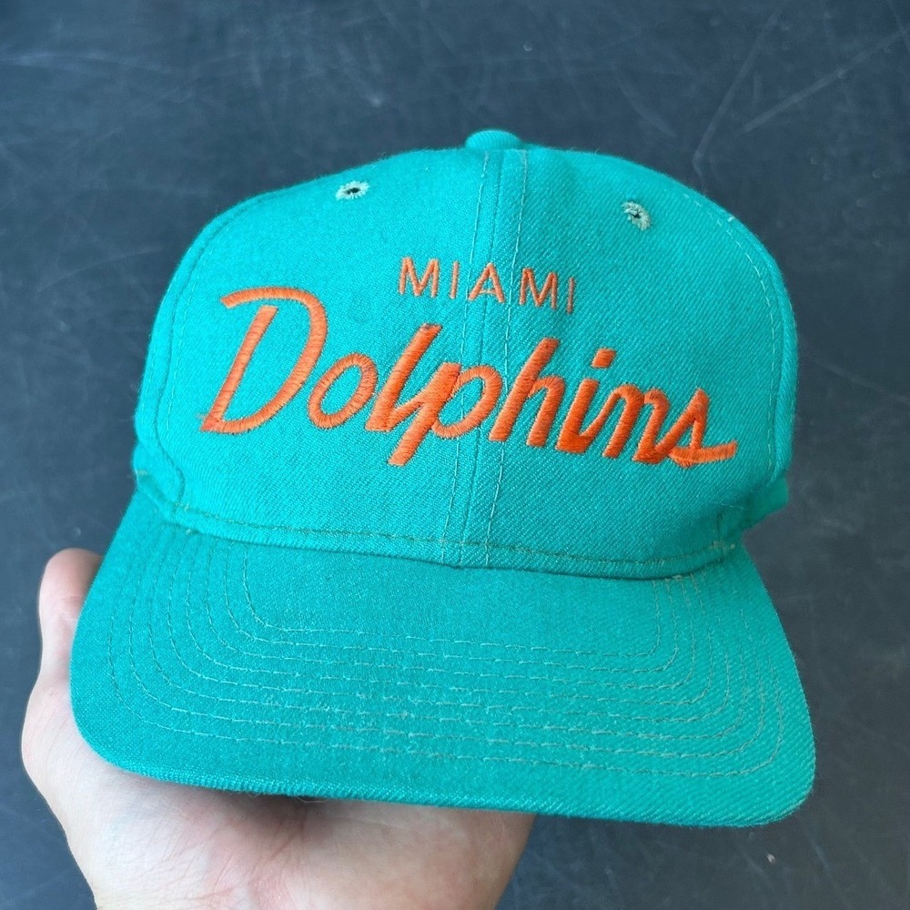 Vintage Miami Dolphins Pro Line Snapback Hat Teal Orange NFL‎ Script 90s Korea